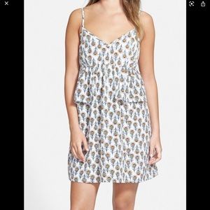 Oat + Fawn Feather Print Sleeveless Mini Dress Women's Size L
